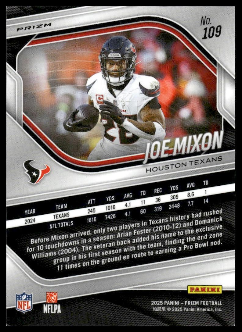 Joe Mixon 2025 Panini Prizm #109 Orange Wave