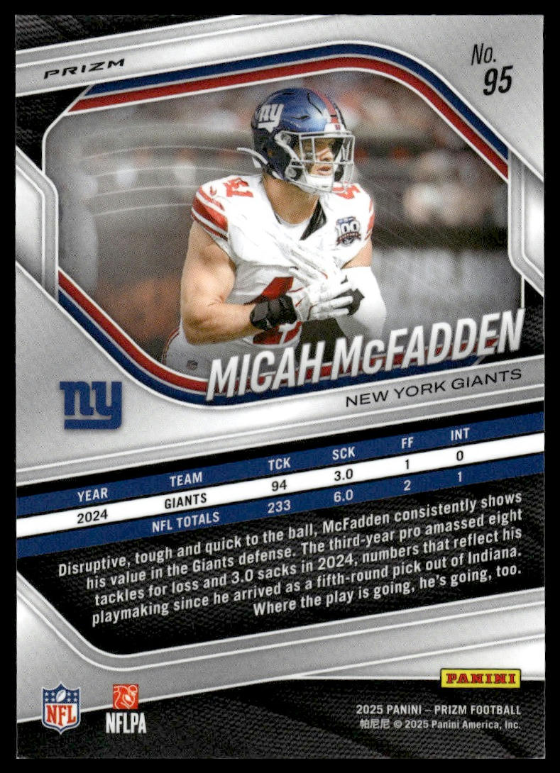 Micah McFadden 2025 Panini Prizm #95 Red