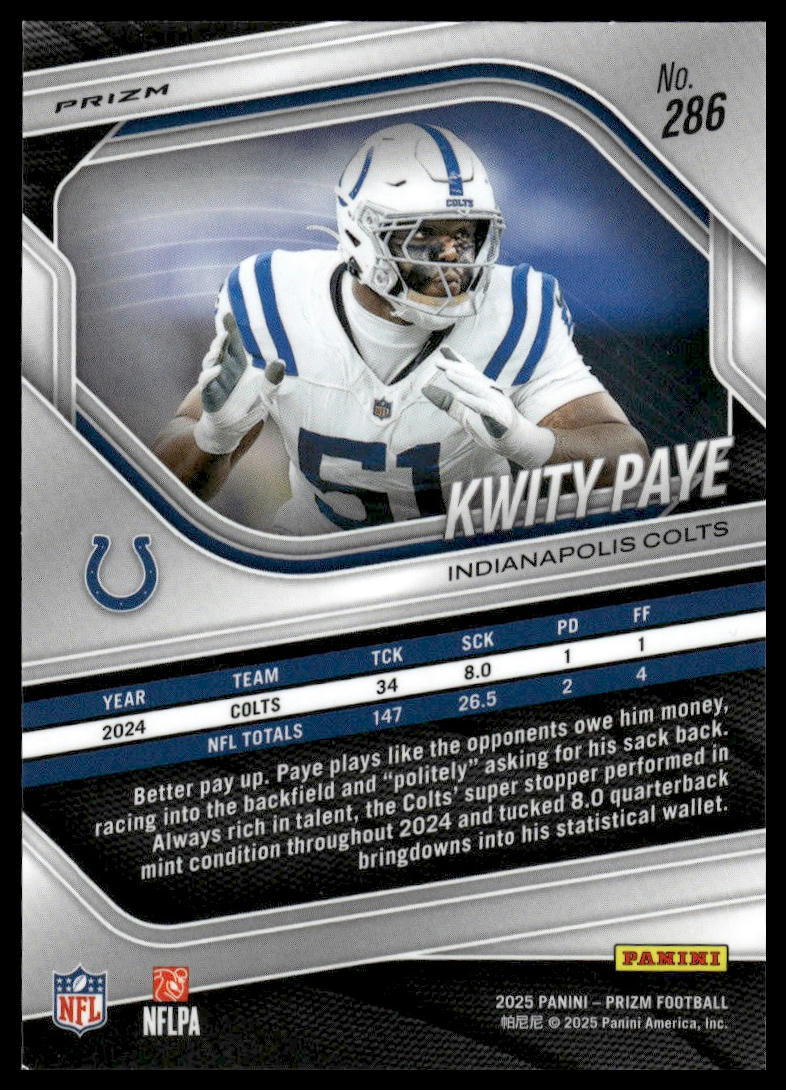Kwity Paye 2025 Panini Prizm #286 Silver