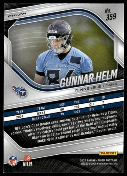 Gunnar Helm 2025 Panini Prizm #359 Pink