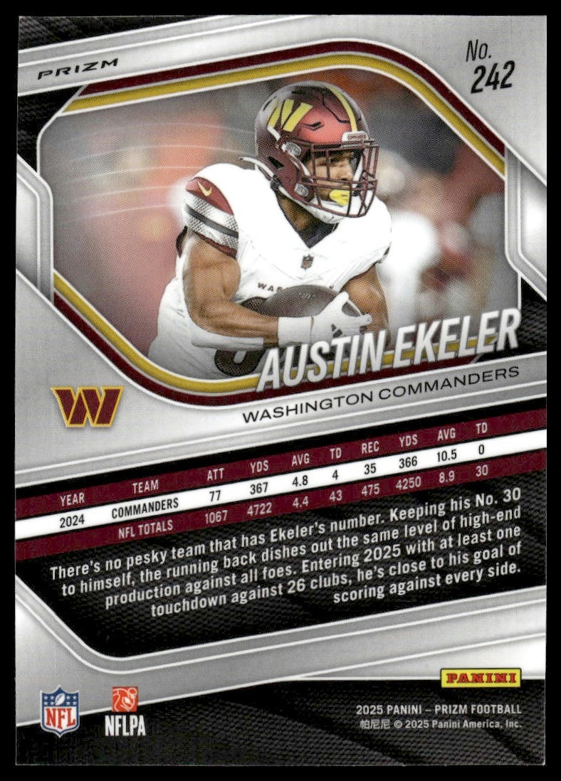 Austin Ekeler 2025 Panini Prizm #242 Neon Green Pulsar