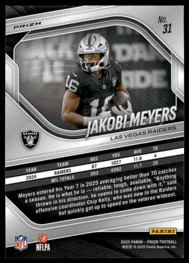 Jakobi Meyers 2025 Panini Prizm #31 Neon Green Pulsar