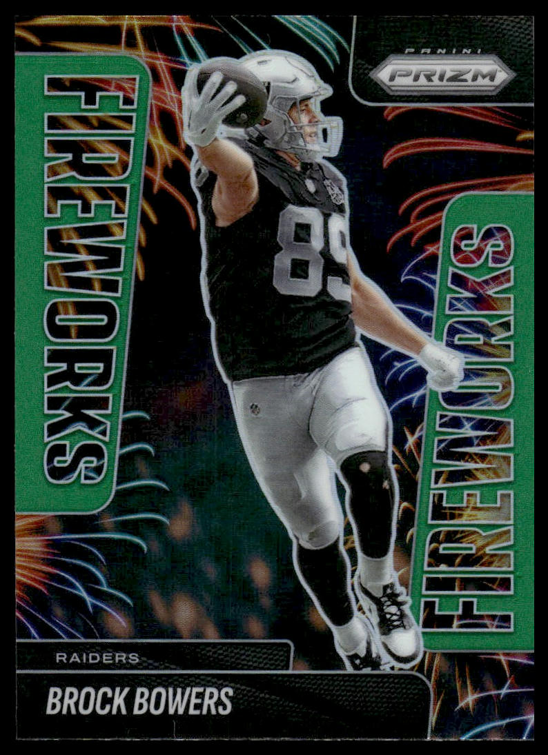 Brock Bowers 2025 Panini Prizm #11 Fireworks Green Ice