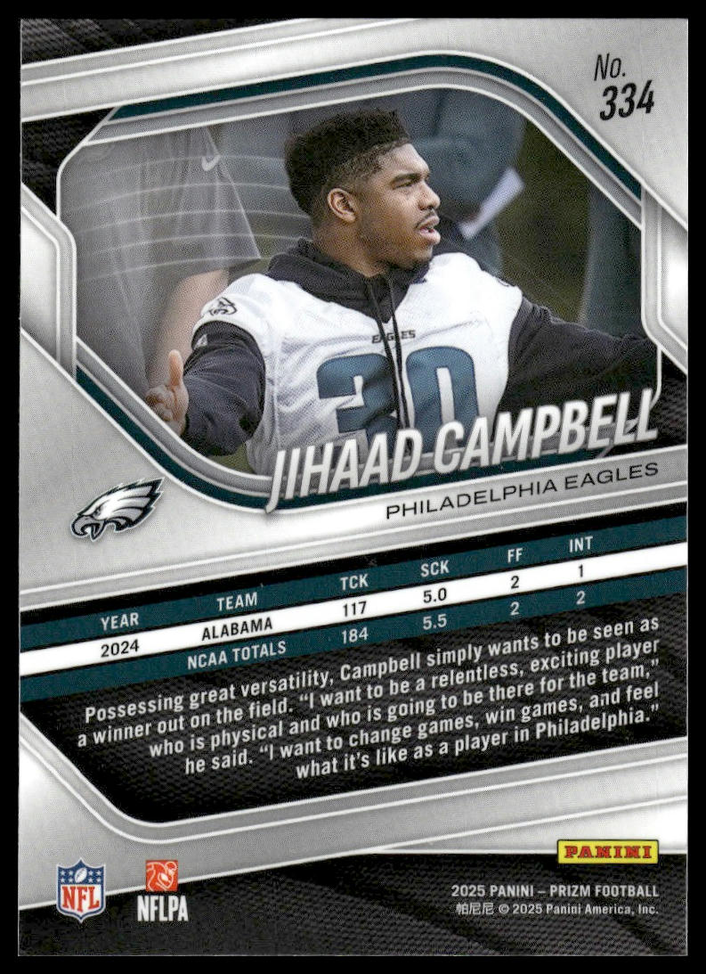 Jihaad Campbell 2025 Panini Prizm #334 Silver