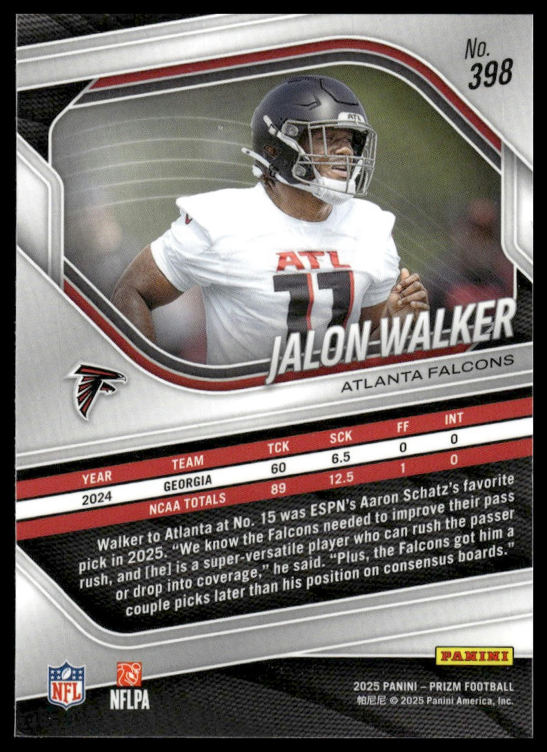 Jalon Walker 2025 Panini Prizm #398 Silver