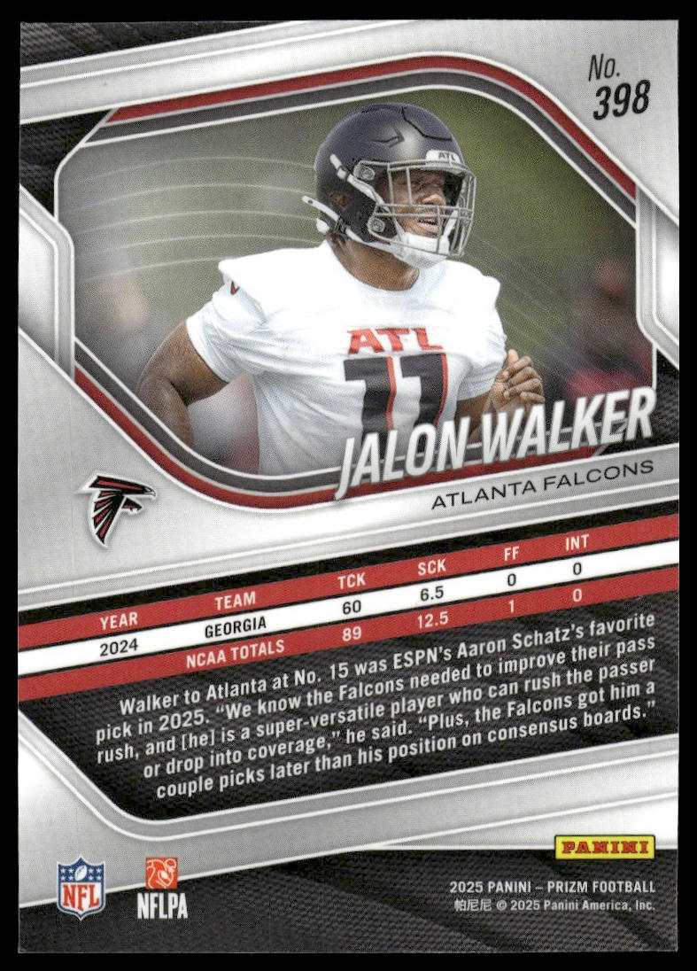 Jalon Walker 2025 Panini Prizm #398 Silver