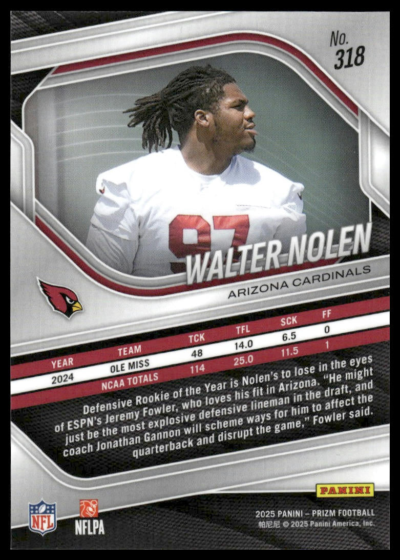 Walter Nolen 2025 Panini Prizm #318 Blue Shimmer