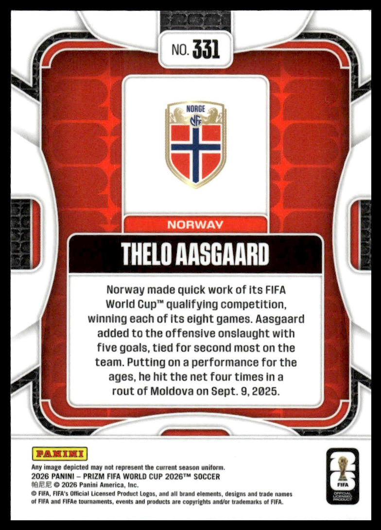 2026 Panini Prizm FIFA World Cup #331 Thelo Aasgaard Silver Prizm