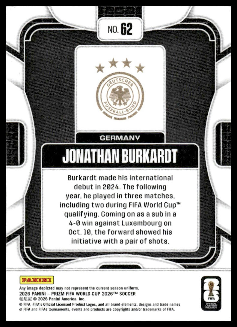 2026 Panini Prizm FIFA World Cup #62 Jonathan Burkardt Silver Prizm