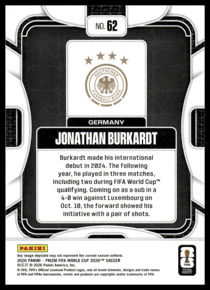 2026 Panini Prizm FIFA World Cup #62 Jonathan Burkardt Silver Prizm