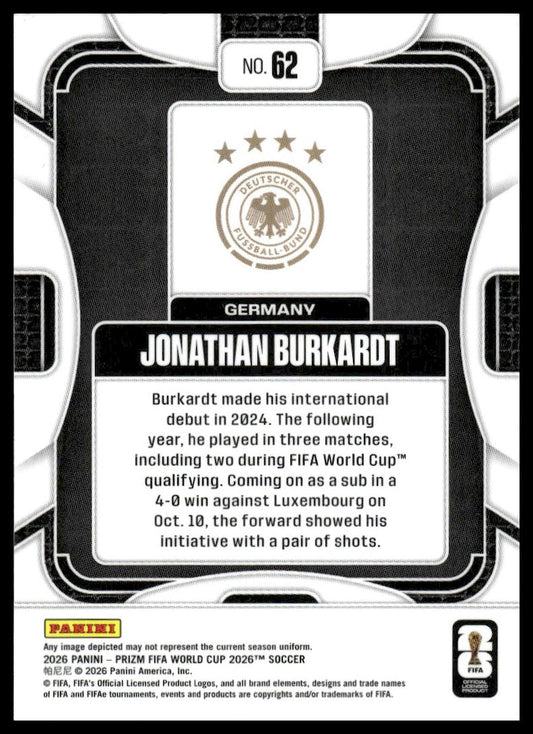 2026 Panini Prizm FIFA World Cup #62 Jonathan Burkardt Silver Prizm