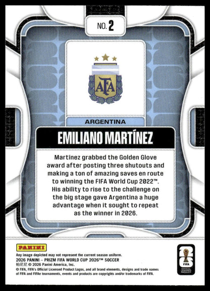 2026 Panini Prizm FIFA World Cup #2 Emiliano Martínez Silver Prizm