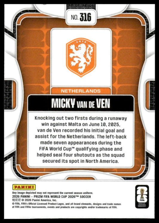 2026 Panini Prizm FIFA World Cup #316 Micky van de Ven Silver Prizm