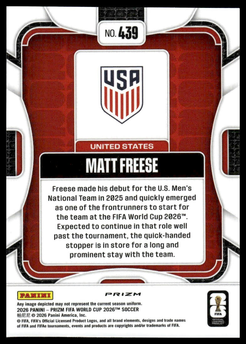 2026 Panini Prizm FIFA World Cup #439 Matt Freese Silver Prizm