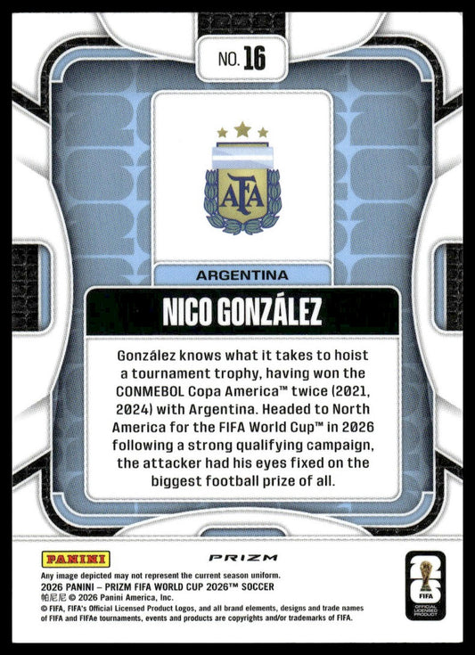 2026 Panini Prizm FIFA World Cup #16 Nico González Silver Prizm