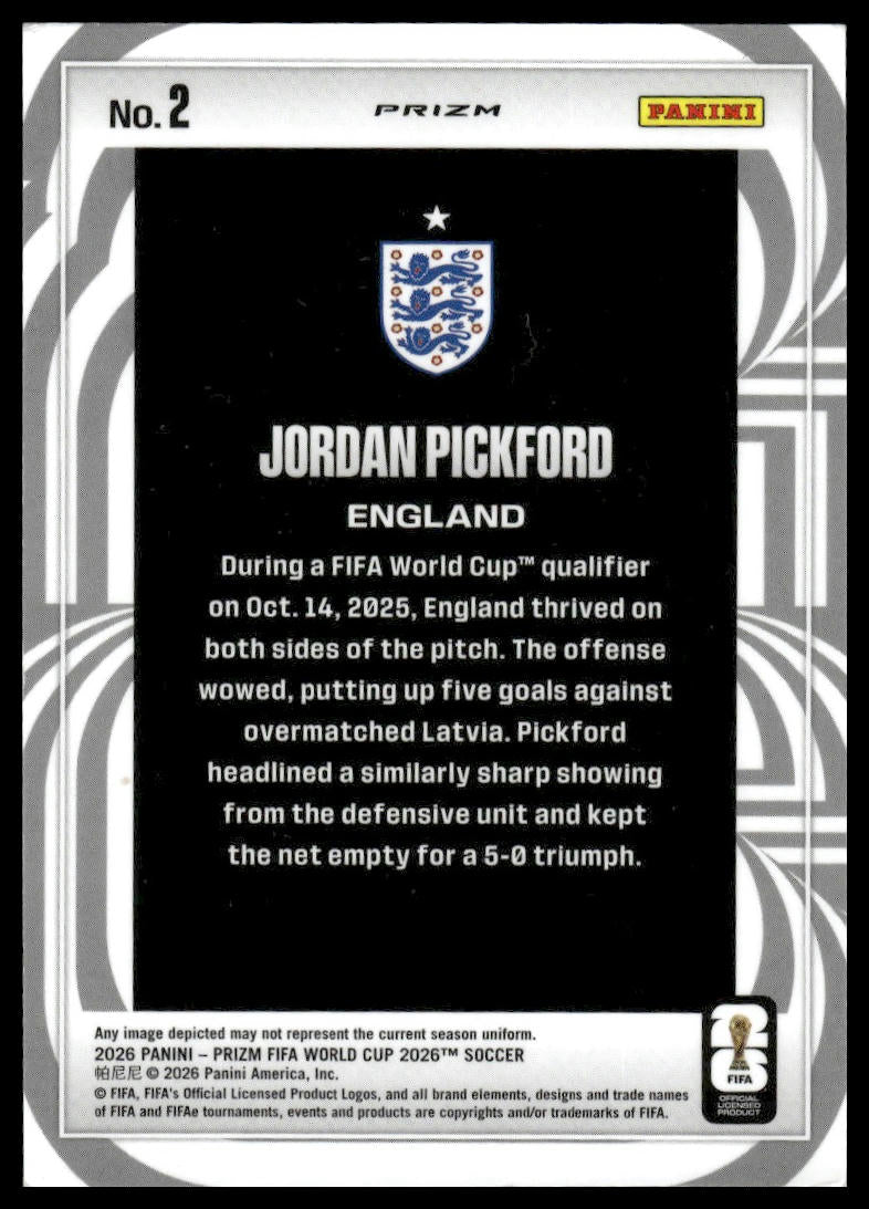 2026 Panini Prizm FIFA World Cup #2 Jordan Pickford Screamers Silver Prizm