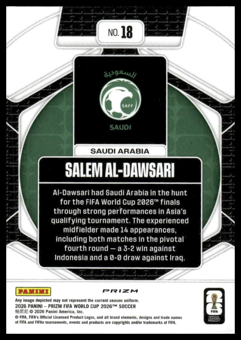 2026 Panini Prizm FIFA World Cup #18 Salem Al-Dawsari Trophy Hunting