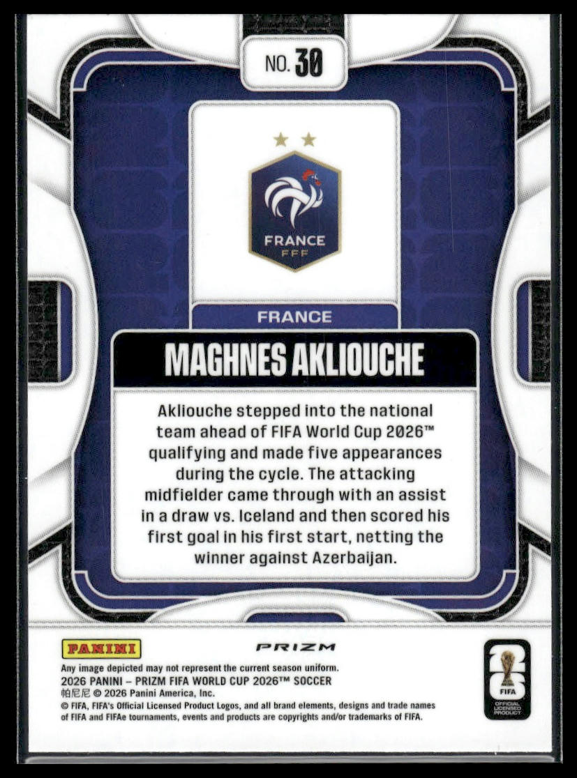 2026 Panini Prizm FIFA World Cup #30 Maghnes Akliouche Fractal Prizm