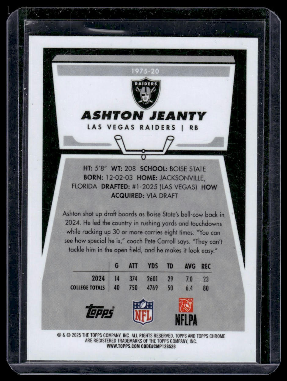 2025 Topps Chrome Football #1975-20 Ashton Jeanty 1975 Topps Football Design