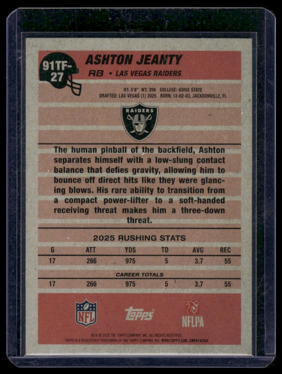 2026 Topps #91TF-27 Ashton Jeanty Cracked Ice Foil 1991 Topps 35th Anniversary