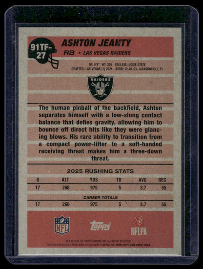 2026 Topps #91TF-27 Ashton Jeanty Cracked Ice Foil 1991 Topps 35th Anniversary