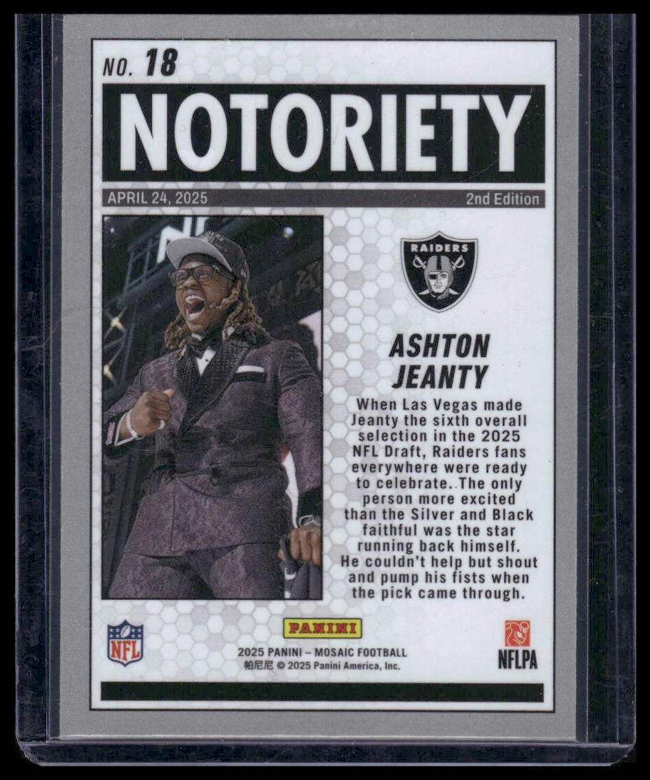 2025 Panini Mosaic Football #18 Ashton Jeanty Notoriety