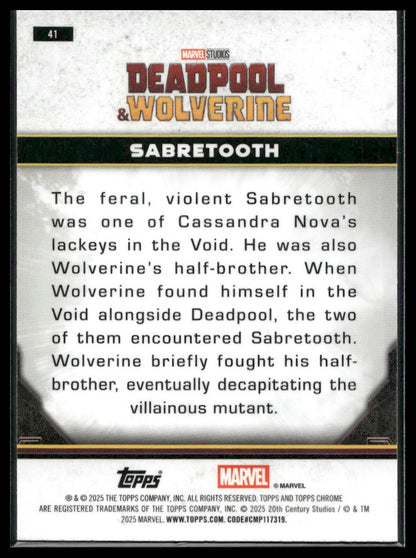 2025 Topps Chrome Marvel Deadpool #41 Sabretooth
