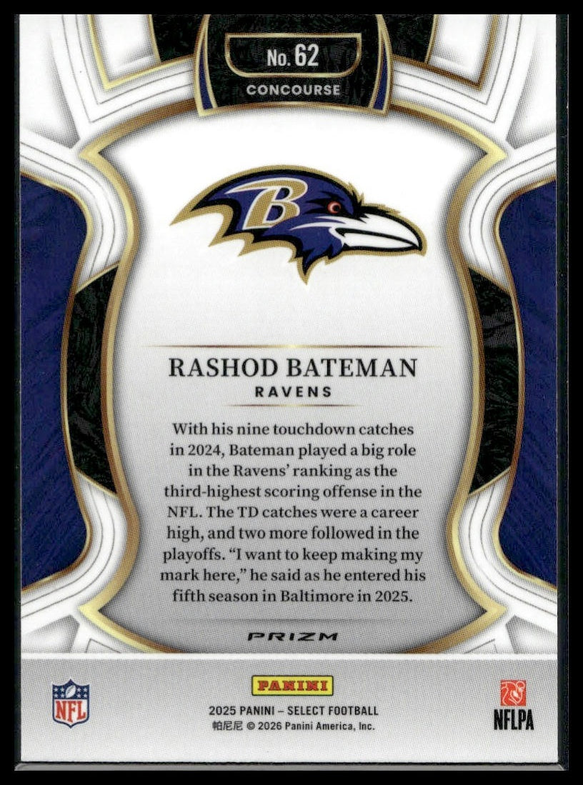 2025 Panini Select Football #62 Rashod Bateman Silver