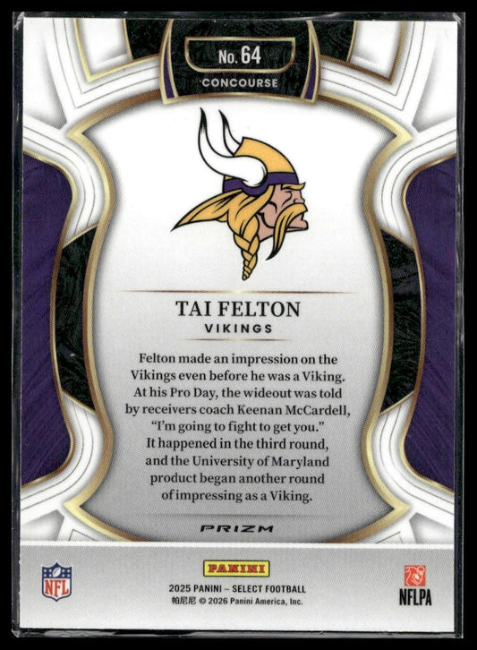 2025 Panini Select Football #64 Tai Felton Tri-Color
