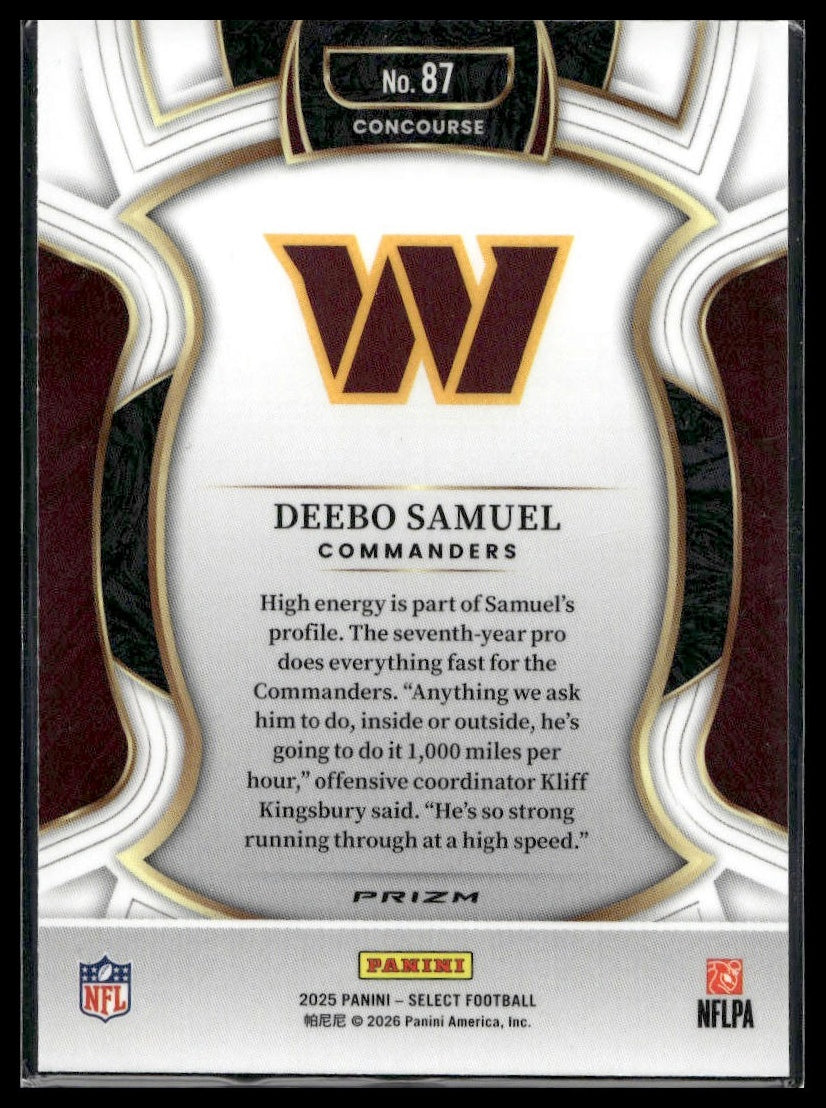 2025 Panini Select Football #87 Deebo Samuel Tri-Color