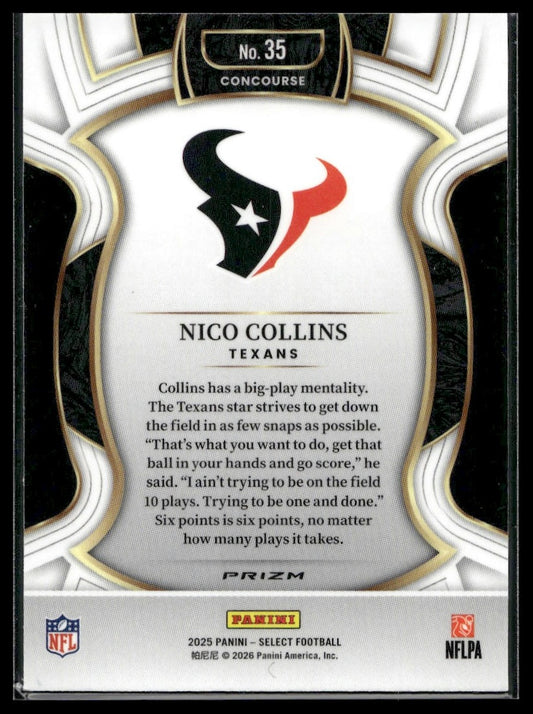 2025 Panini Select Football #35 Nico Collins Tri-Color