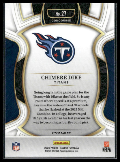 2025 Panini Select Football #27 Chimere Dike Tri-Color