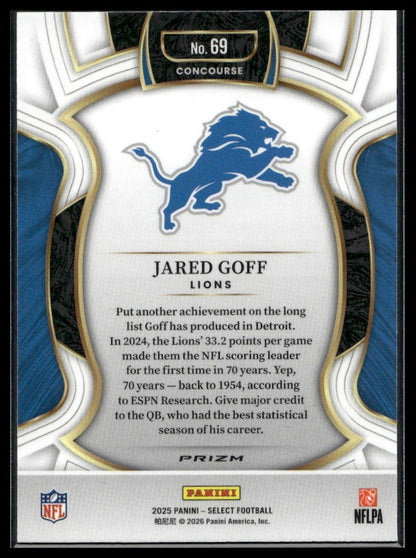 2025 Panini Select Football #69 Jared Goff Tri-Color