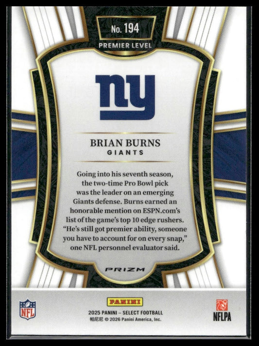 2025 Panini Select Football #194 Brian Burns Silver