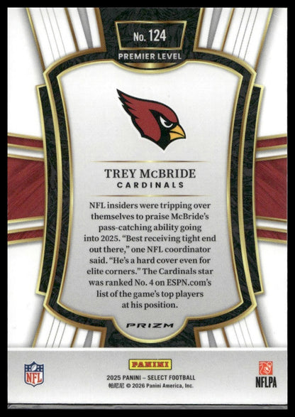 2025 Panini Select Football #124 Trey McBride Red Shock Prizm