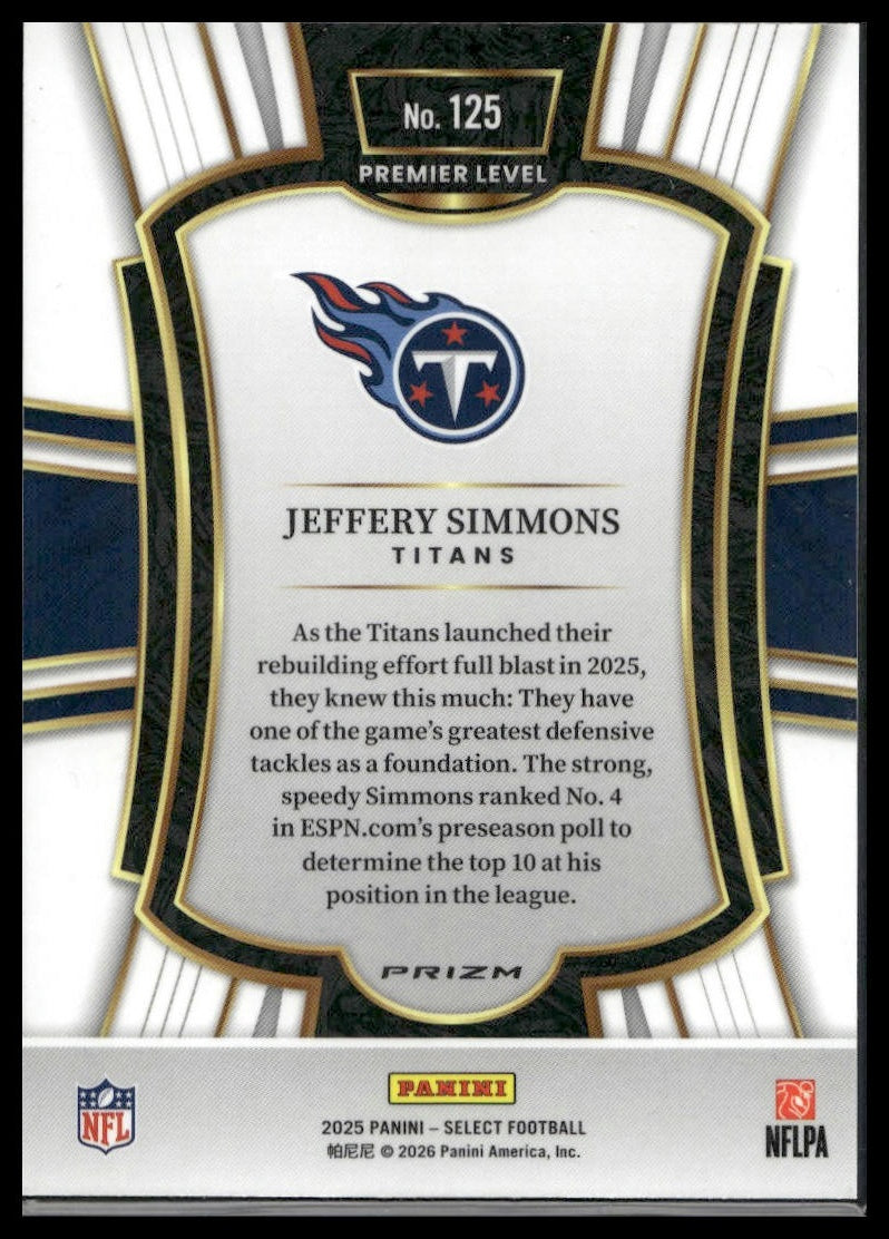 2025 Panini Select Football #125 Jeffery Simmons Tri-Color