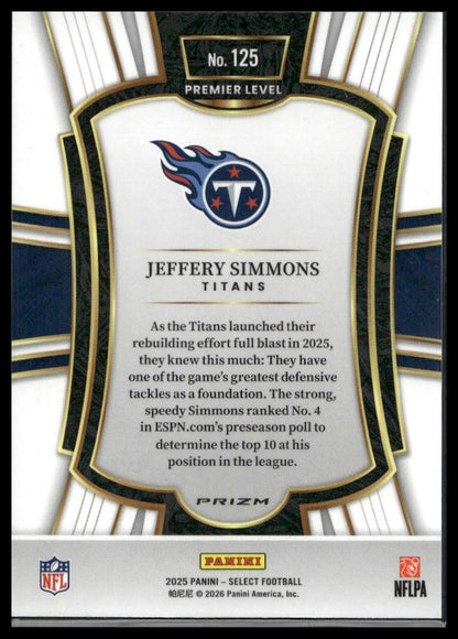2025 Panini Select Football #125 Jeffery Simmons Tri-Color