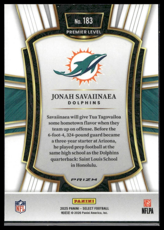 2025 Panini Select Football #183 Jonah Savaiinaea Red & Blue Shock Prizm