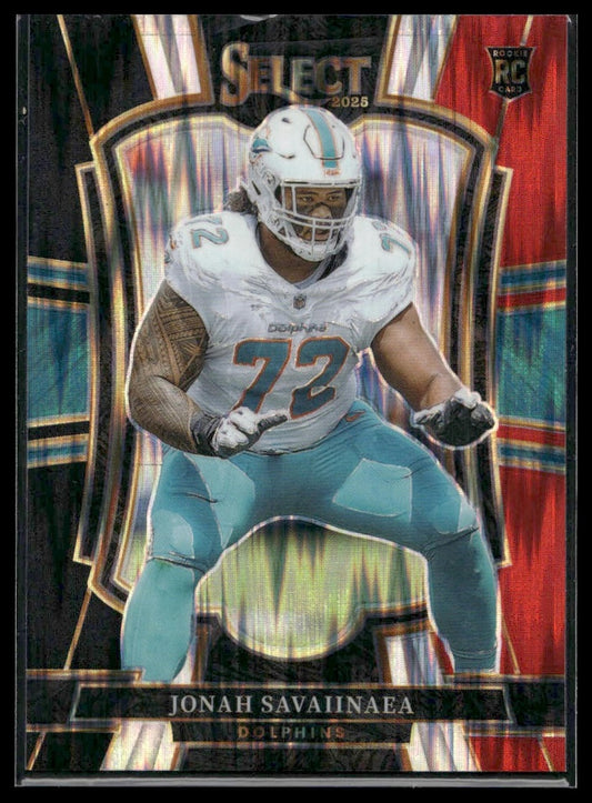 2025 Panini Select Football #183 Jonah Savaiinaea Red & Blue Shock Prizm