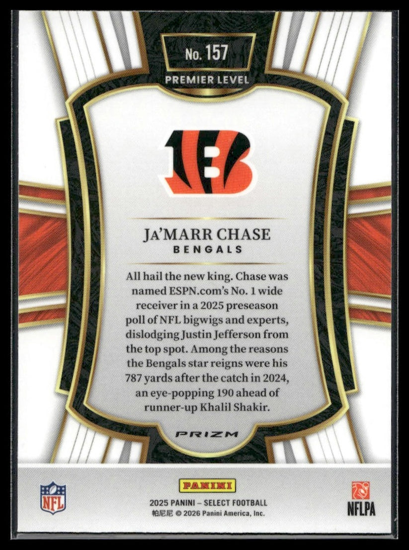 2025 Panini Select Football #157 Ja'Marr Chase Orange Shock Prizm
