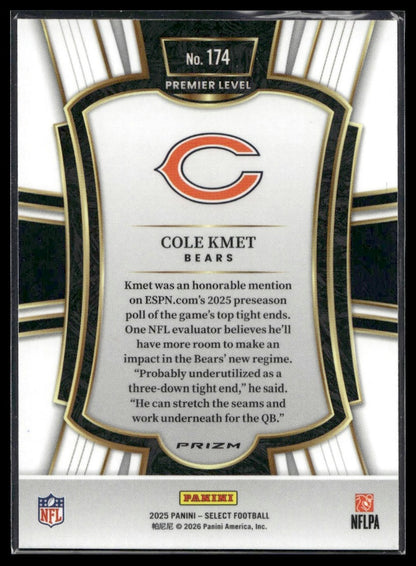 2025 Panini Select Football #174 Cole Kmet Tri-Color