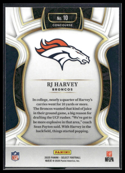 2025 Panini Select Football #10 RJ Harvey Base (no Prizm)