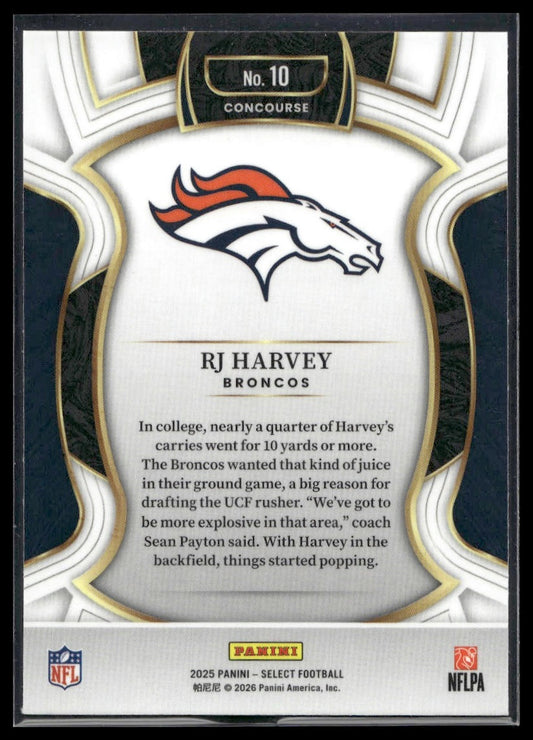 2025 Panini Select Football #10 RJ Harvey Base (no Prizm)