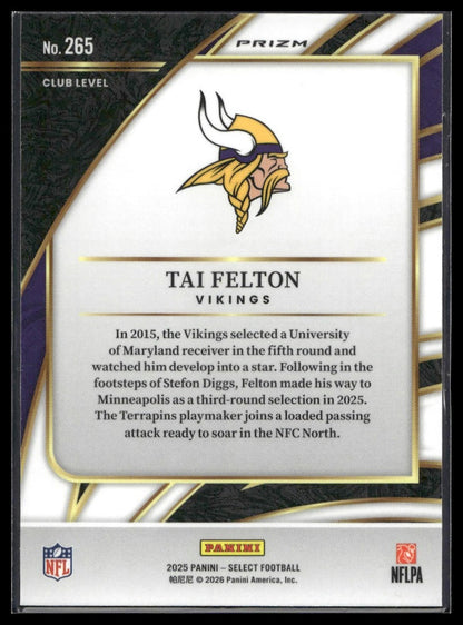 2025 Panini Select Football #265 Tai Felton Copper Shock Prizm