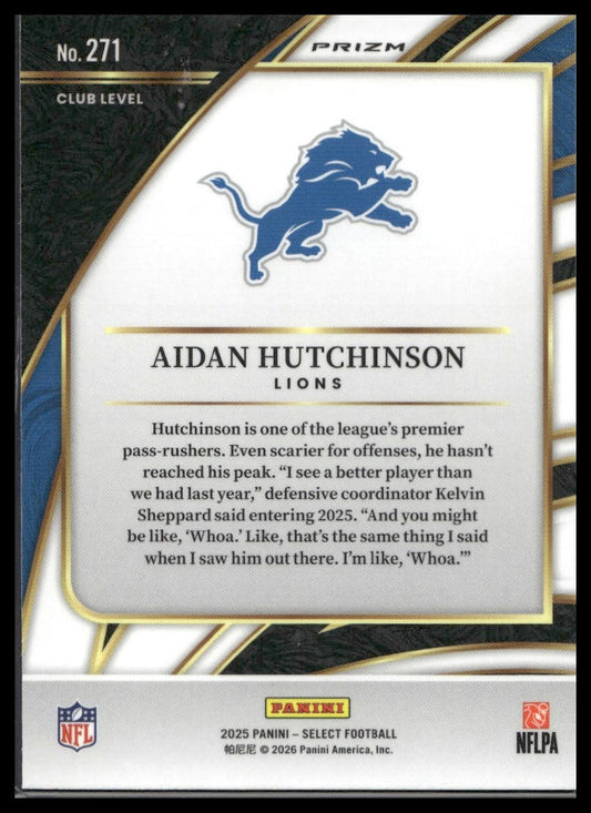 2025 Panini Select Football #271 Aidan Hutchinson Copper Shock Prizm