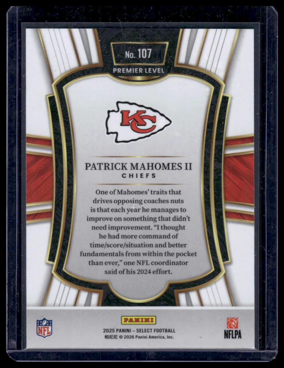 2025 Panini Select Football #107 Patrick Mahomes II Premier Level Silver Prizm