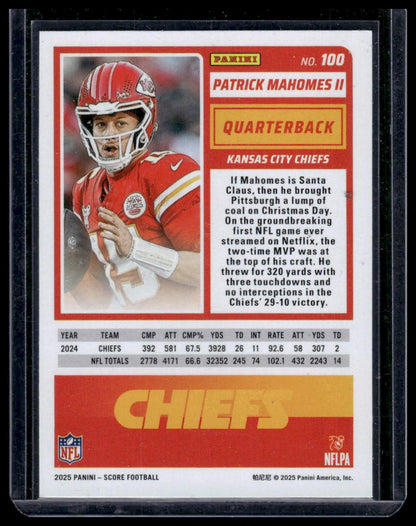2025 Panini Score Football #100 Patrick Mahomes II Halloween