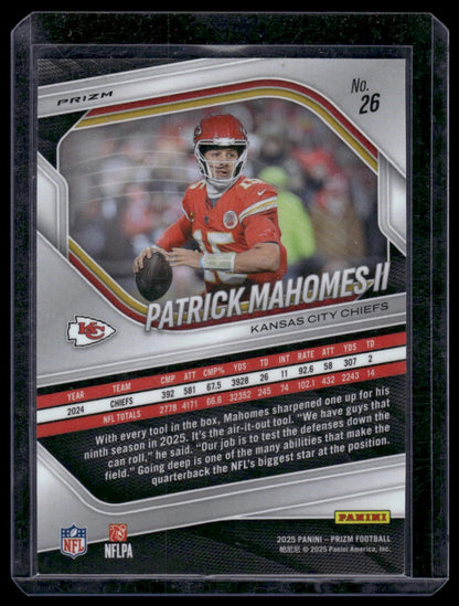 2025 Panini Prizm Football #26 Patrick Mahomes II Silver Prizm