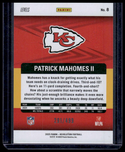2025 Panini Revolution Football #8 Patrick Mahomes II Levels 291/499