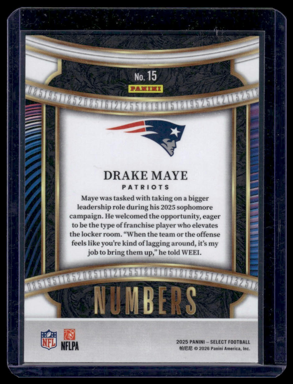 2025 Panini Select Football #15 Drake Maye Numbers